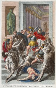 Phineus en vrienden in steen, Boek V, illustratie uit Ovidius